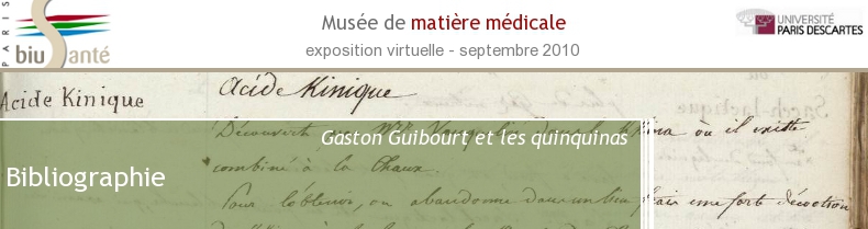 Gaston Guibourt et les quinquinas : Bibliographie