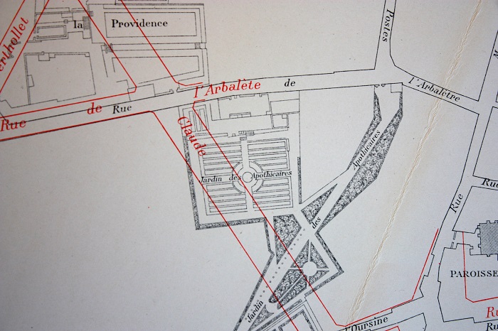 Plan du Jardin des apothicaires et de l’ancienne école de pharmacie d’après le plan de Verniquet