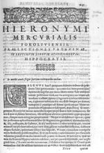 [Bandeau et lettrine : G] - Hieronymi Mercurialis,... In omnes Hippocratis Aphorismorum libros  prae [...]