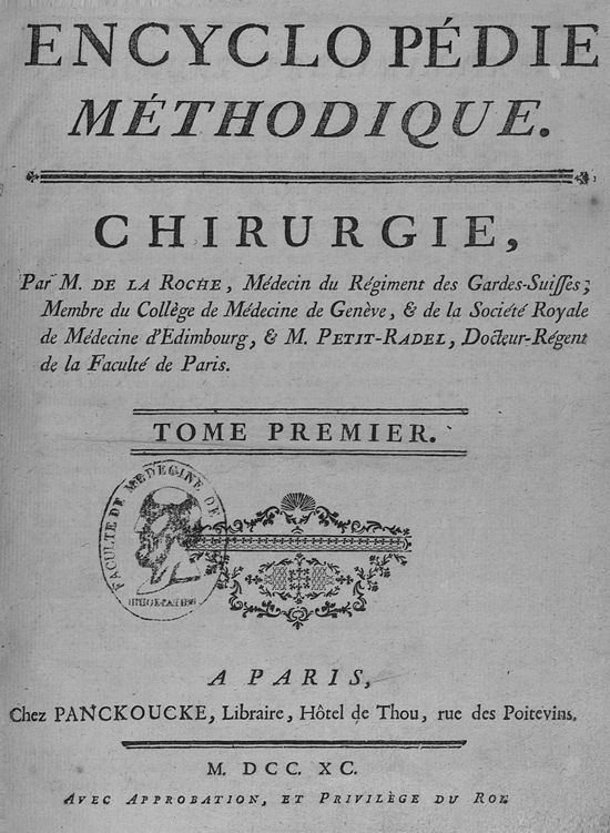 Encyclopédie méthodique Chirurgie, page de titre