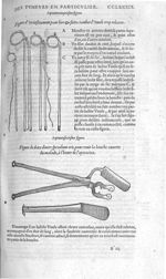 Fig. 75. Instrument pour lier & faire tomber l'uvule trop relaxee / Fig. 76.  Divers speculum oris - [...]