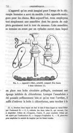Fig. 1. Appareil à éther, primitif, composé d'un flacon à deux tubulures (1) - Leçons sur les anesth [...]