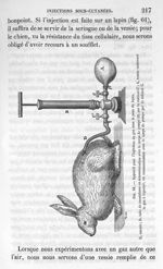 Fig. 61. Appareil pour l'injection de gaz sous la peau du lapin - Leçons de la physiologie opératoir [...]