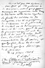 Autographe de Littré, février 1868 [reproduction] - Nos médecins contemporains, par Paul Labarthe... [...]