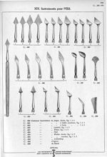 XIX. Instruments pour l'oeil. 680 Couteaux lancéolaires de Jaeger, droits, fig. 1 à 4. 681 Couteaux  [...]