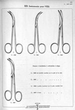 XIX. Instruments pour l'oeil. Ciseaux à énucléation à articulation à doigt. 2460 de Landolt, courbes [...]