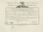 Fig. 4 : Fac-simile d'un diplôme de Pharmacien (1805) - Centenaire de l'École supérieure de pharmaci [...]