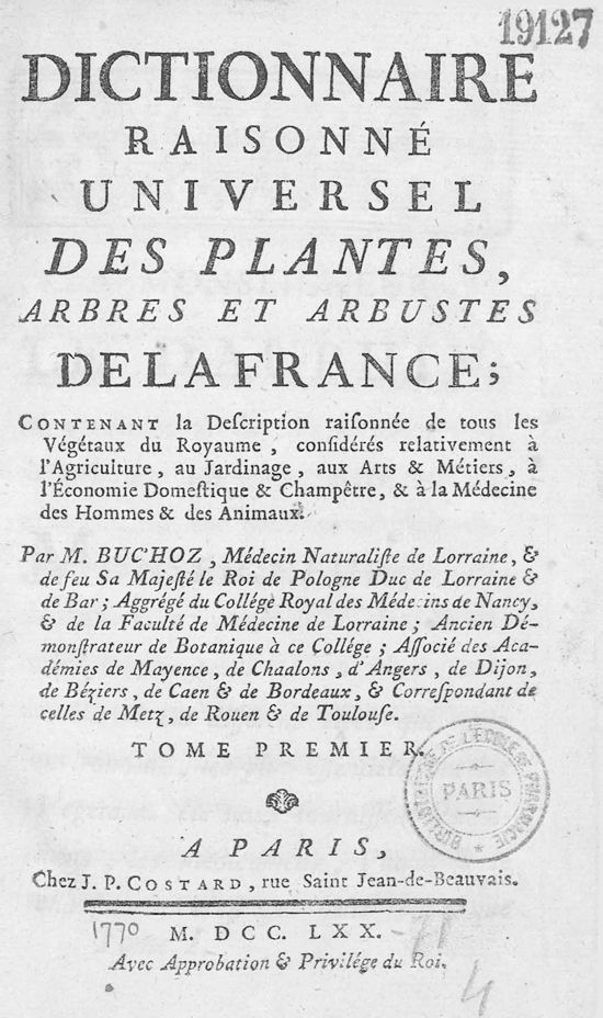 Buc’hoz botanique, page de titre