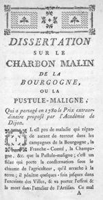 Dissertation sur le charbon malin de la Bourgogne ou la pustule maligne