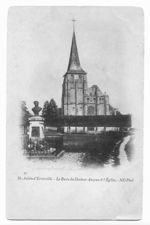 St-Aubin d'Ecrosville : le buste du docteur Auzoux et l'église