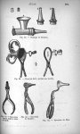 Fig. 37. Otoscope de Brunton/ Fig. 38. Pince de Lévi, portant une lentille/ Fig. 39. Speculum connus [...]