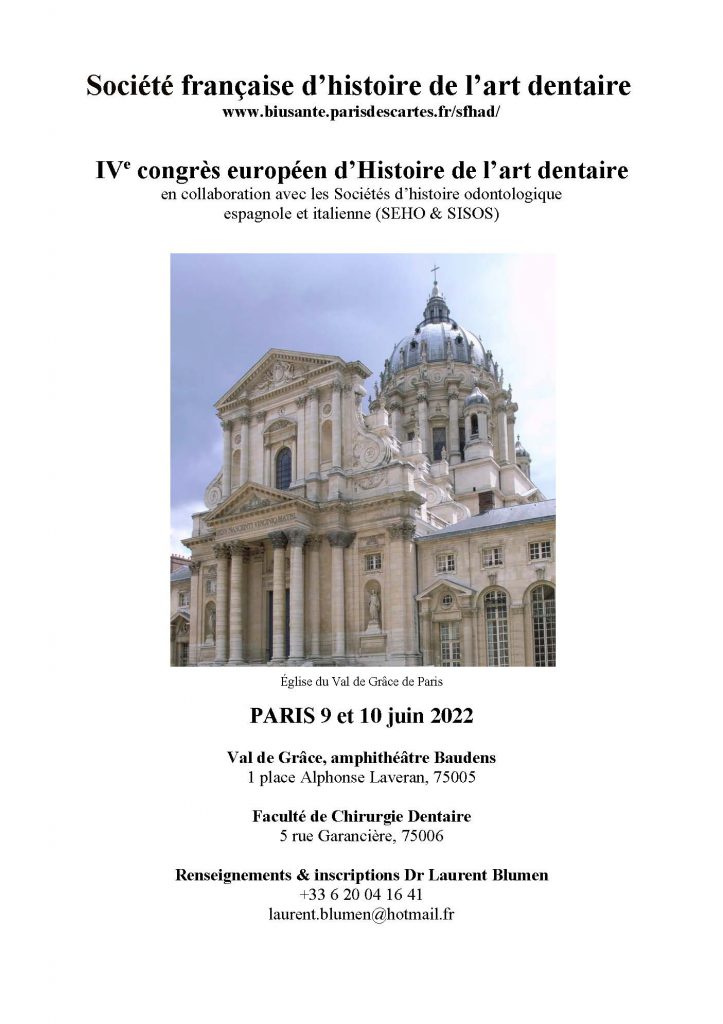 IVe congrès européen d'histoire de l'art dentaire, Paris, 2022